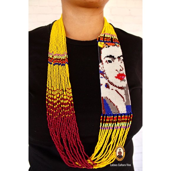 Frida Kahlo Necklace, Huichol Necklace, Mexican Jewelry for women,Frida Kahlo Lo - Picture 2 of 3